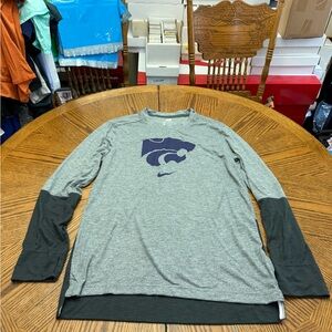 Nike On-Field K-State Player Issued Gray and Dark Gray Long Sleeve Men's Tee